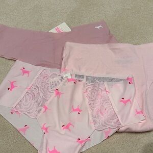 Victoria Secret PiNK panties LOT of 3 pairs size XS mini Santa dog hipster, etc